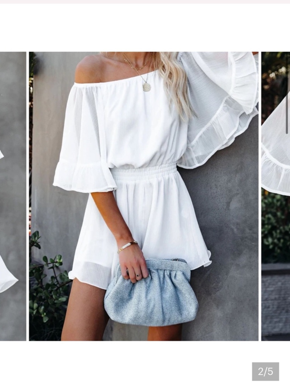 On or Off-Shoulder White crisp chiffon like layered Romper with built-in shorts - Picture 2 of 6